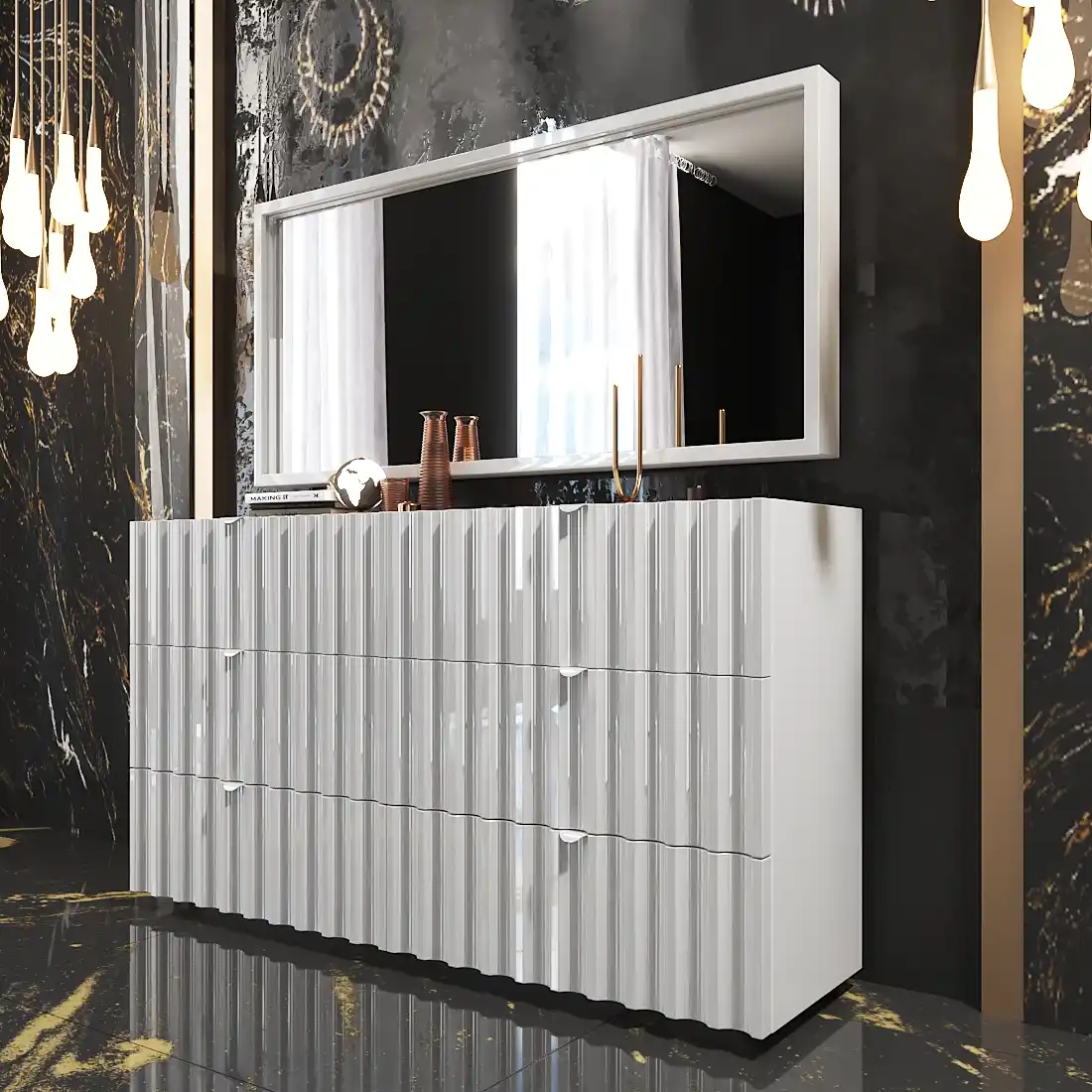 dresser with a mirror